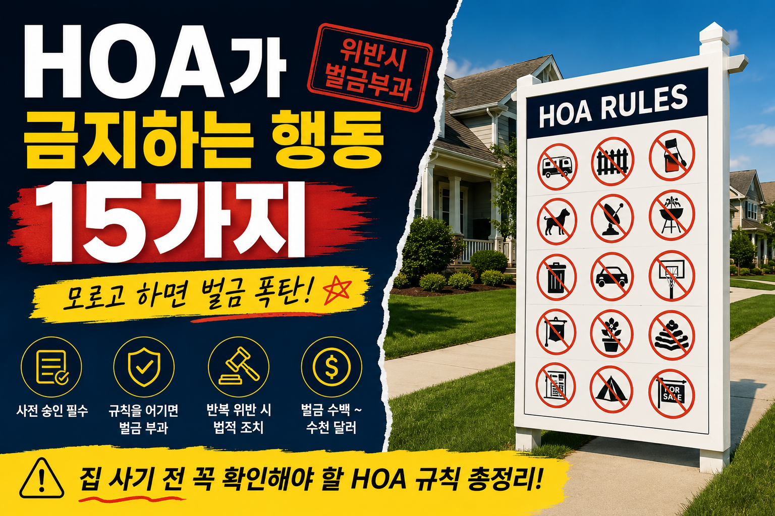 미국 hoa가 금지하는 행동 15가지
